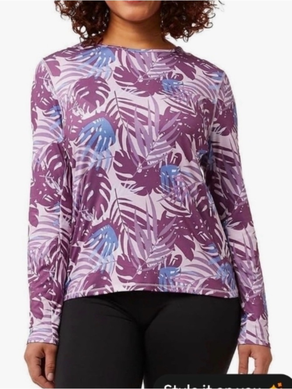 Women’s Purple Tropical Leaf Long-Sleeve  UPF Beach Top Sz-S. ‎ GG11